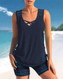 Trendige Bademode mit V-Ausschnitt und geometrischem Muster – Tankini-Set Madonna