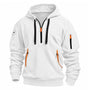 Witte hoodie met halve rits, zwarte trekkoorden en oranje bandjes aan de kangoeroezak, vooraanzicht 8