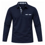 Marineblauwe polo met lange mouwen, voorzijde met blauw-wit geruite knoopsluiting en borstzakje 3