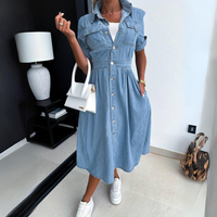 Fashionable Denim Dress with Short Sleeves - DenimCharm