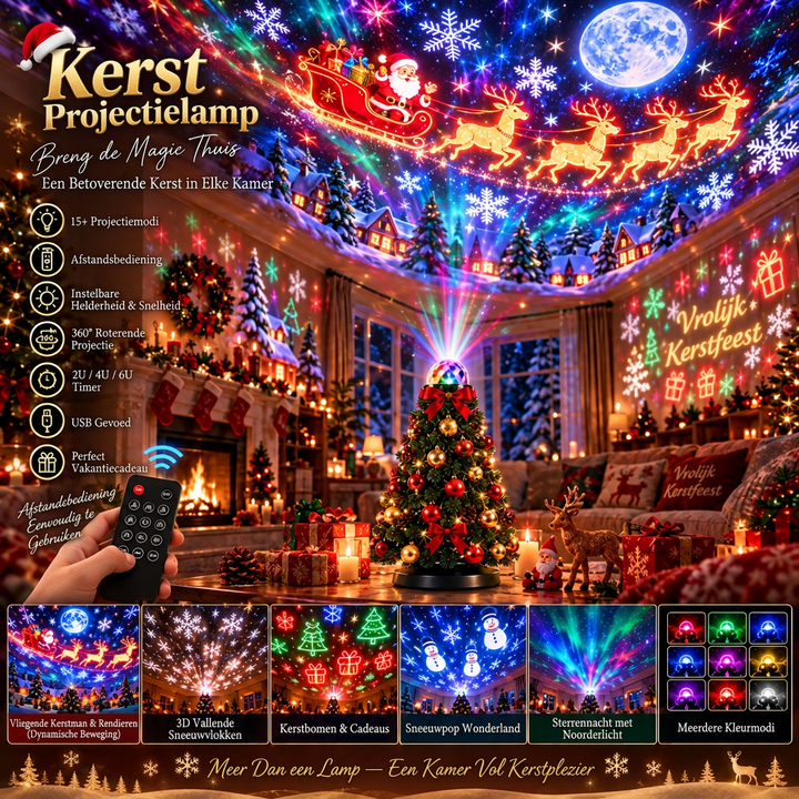 LED kerstlichtprojector met 15+ kerstontwerpen en afstandsbediening