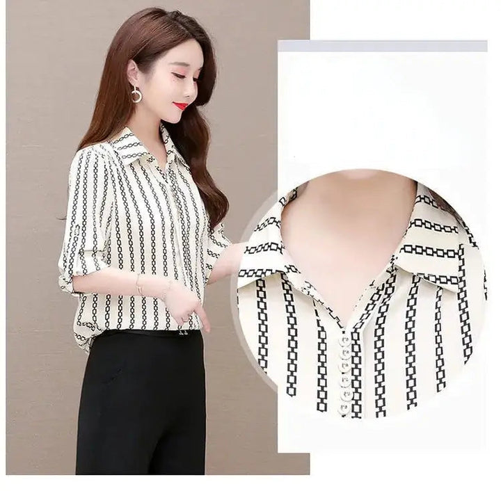 Stylish women's chiffon blouse with buttons & turned-down collar – Fenya