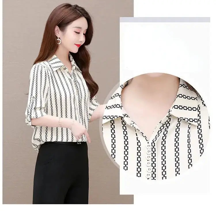 Stylish women's chiffon blouse with buttons & turned-down collar – Fenya