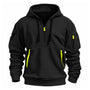 Zwarte hoodie van voren met felgele ritstrekkers en zwarte trekkoorden 5