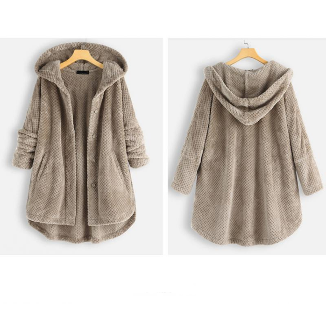 Trendige geschnittene Fleecejacke mit Kapuze - FleeceLux