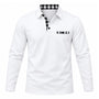 Witte polo met lange mouwen, voorzijde met zwart-wit geruite knoopsluiting, kraagrand en borstzakje 5