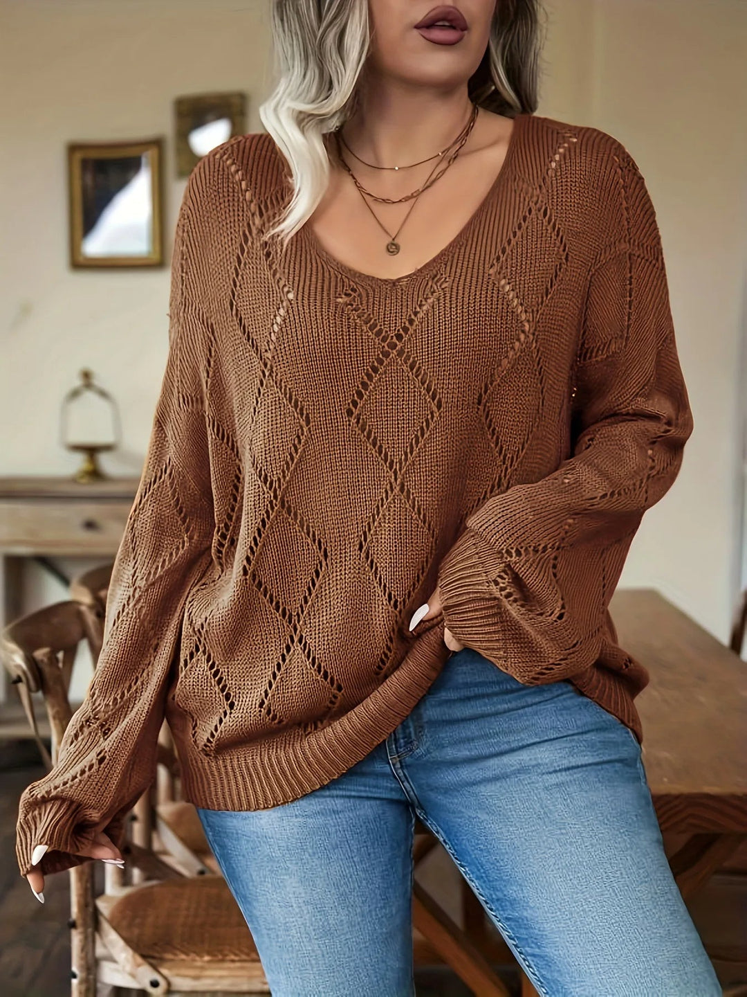 Oversized Women's Knitted Sweater in Plus Size – Marietta