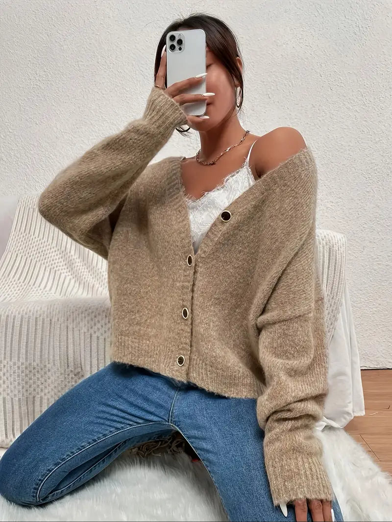 Khaki gestrickter Damenpullover - Evelyn