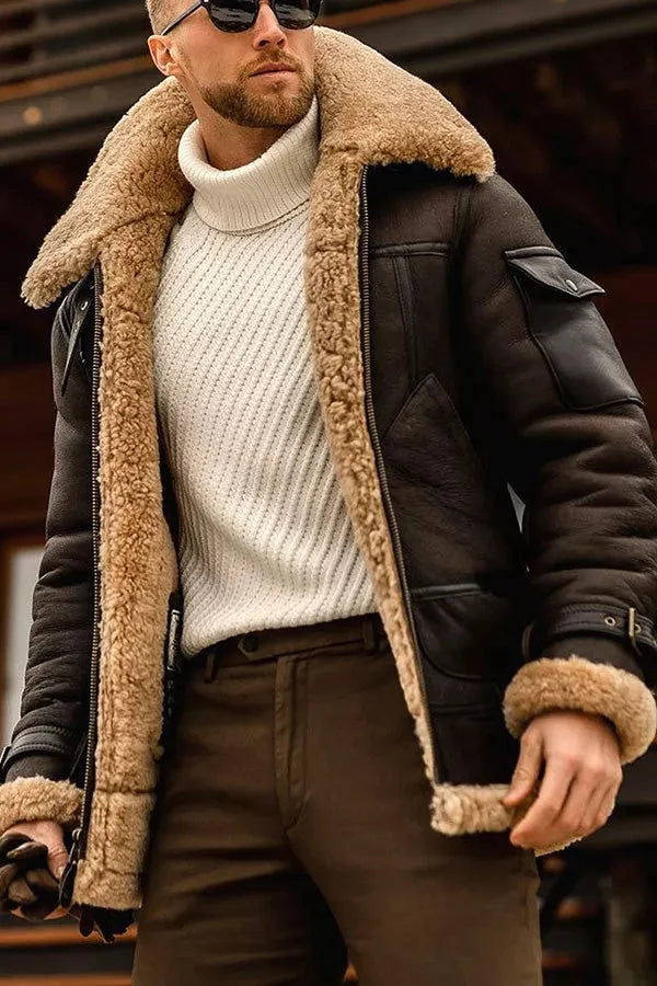 Stilvolle Camel-Leder Pilotenjacke - Leonardo