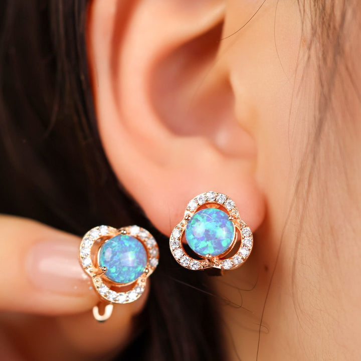 White Opal & Zirconia Cloverleaf Earrings - Elara