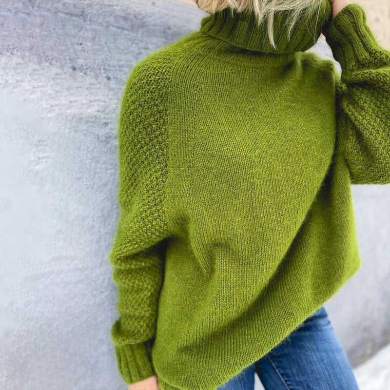 Grasgrüner Oversized Gestrickter Damenrollkragenpullover - Nora