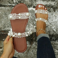 Bohemian Slip-On Women's Sandals with Pearl Decoration – Elvyna