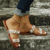 Bohemian Slip-On Women's Sandals with Pearl Decoration – Elvyna