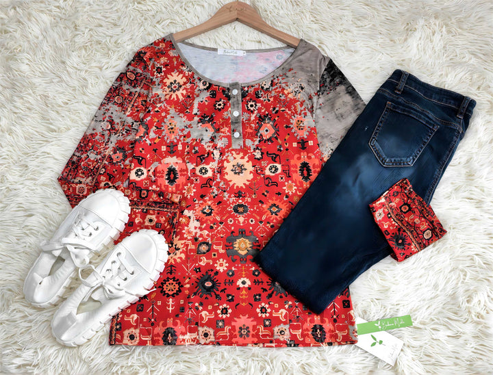 Vintage Aztec Print Longsleeve - Autumn Pattern