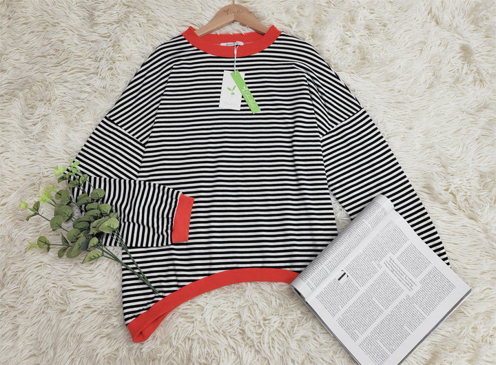 Orange-marineblau-weiß gestreiftes Longsleeve - HerbstStreifen