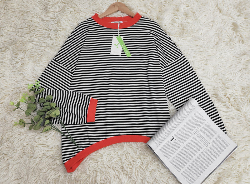 Orange-marineblau-weiß gestreiftes Longsleeve - HerbstStreifen