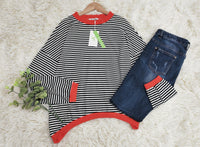 Orange-marineblau-weiß gestreiftes Longsleeve - HerbstStreifen