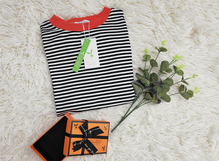 Orange-marineblau-weiß gestreiftes Longsleeve - HerbstStreifen
