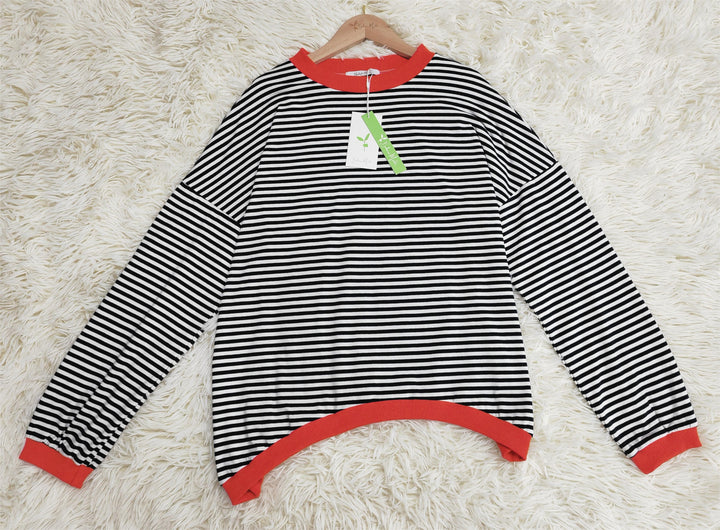 Orange-marineblau-weiß gestreiftes Longsleeve - HerbstStreifen