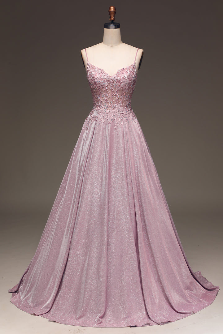 Glänzendes Blush A-Linien Ballkleid - Clara