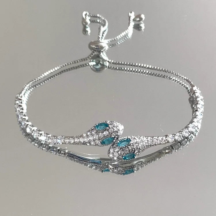 Silbernes Schlangenarmband mit Zirkonia - Lyra