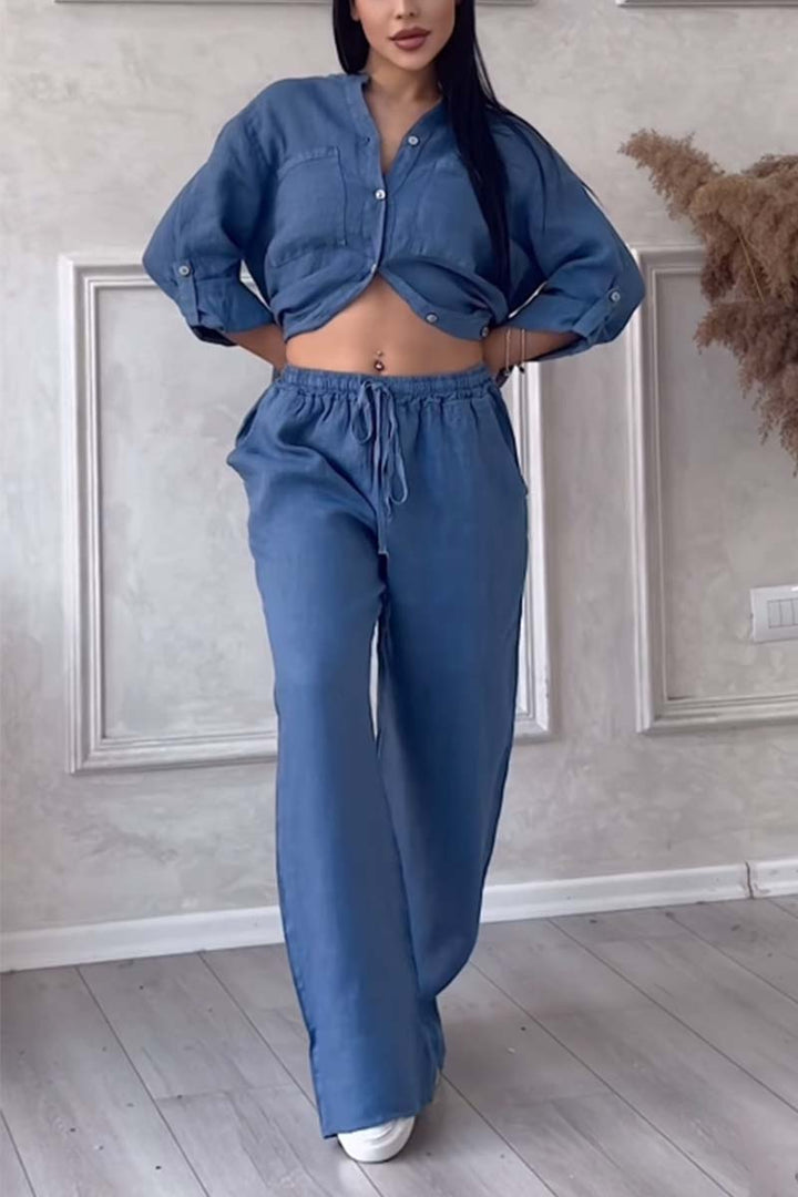 Zweiteiliges Leinen-Damen-Sommer-Set – Alina