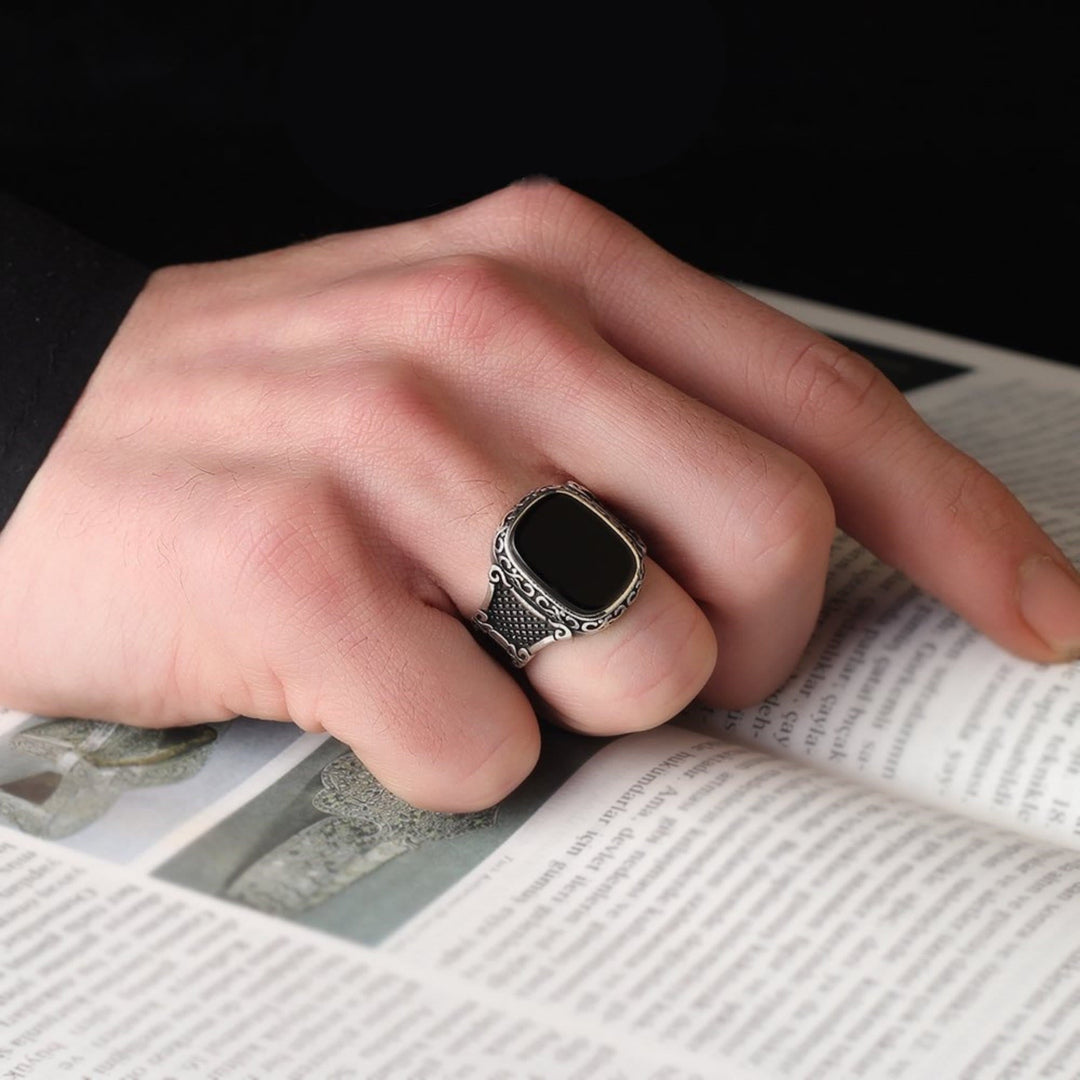 Schwarzer Onyx Silberring für Männer - Max