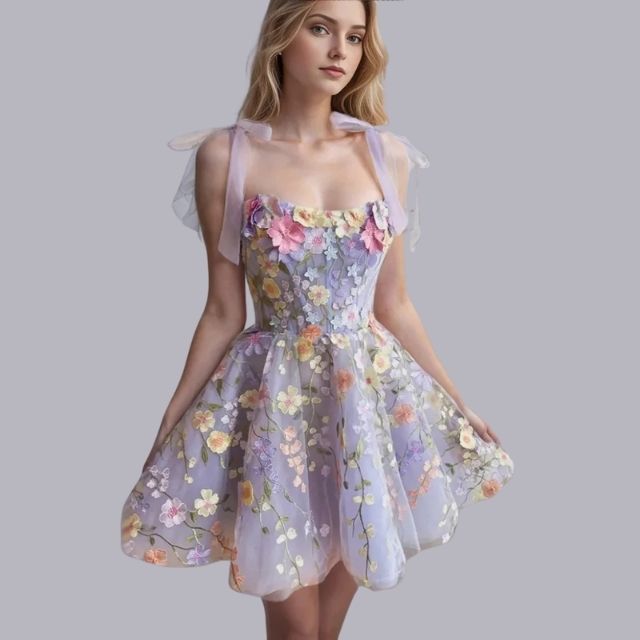 Tüll-Cocktailkleid mit Blumenapplikationen - Rosalie