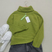 Light Green, Oversized Knitted Turtleneck Sweater - HerbstGlanz