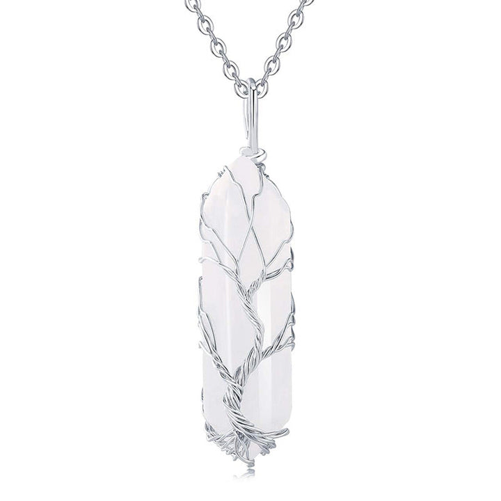 Stijlvolle Kristal met Levensboom Edelsteen Halsketting - Elara