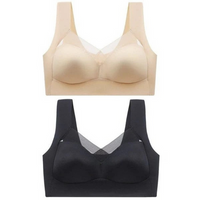 Twee bh's boven elkaar op witte achtergrond: de bovenste beige, de onderste zwart, beide met mesh-inzetstuk. 6