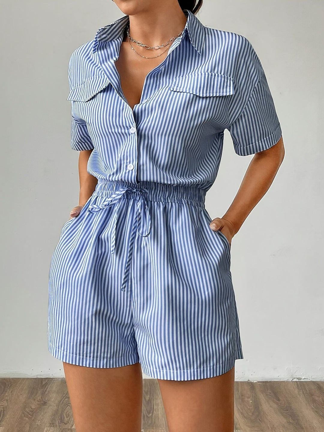 Trendy dames jumpsuit met korte mouwen voor de zomer - StreifenFrisch