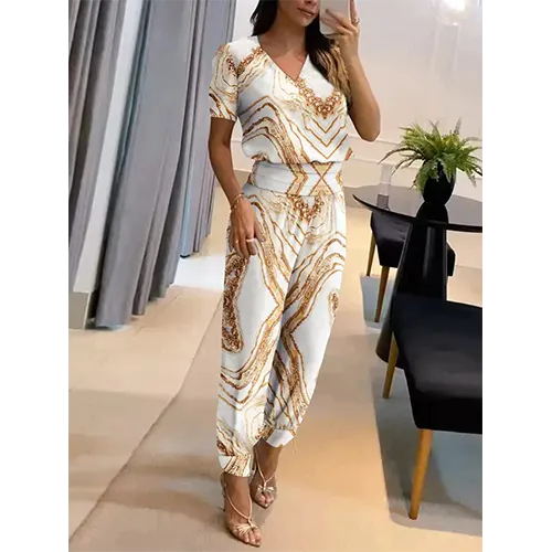 Trendiger Damen-Jumpsuit mit kurzen Ärmeln und weitem Bein - Alina