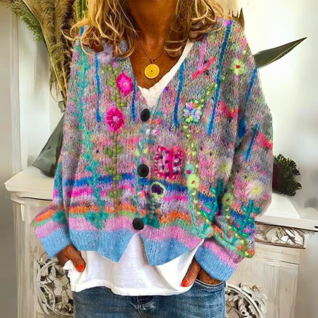 Warme Damenstrickjacke mit Print – Liv