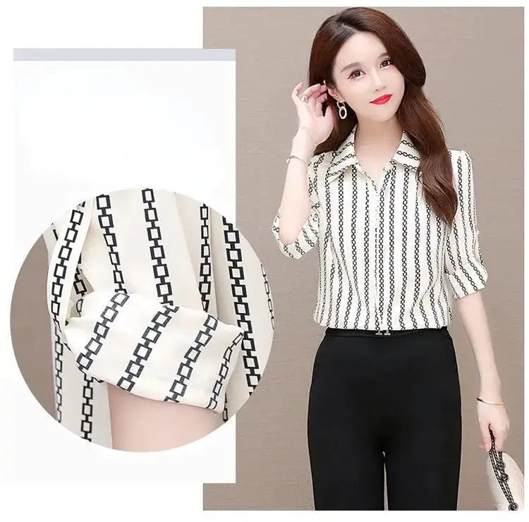 Stylish women's chiffon blouse with buttons & turned-down collar – Fenya