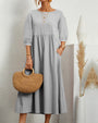 Midi-Kleid mit Rundhalsausschnitt & Laternenärmeln – Selina
