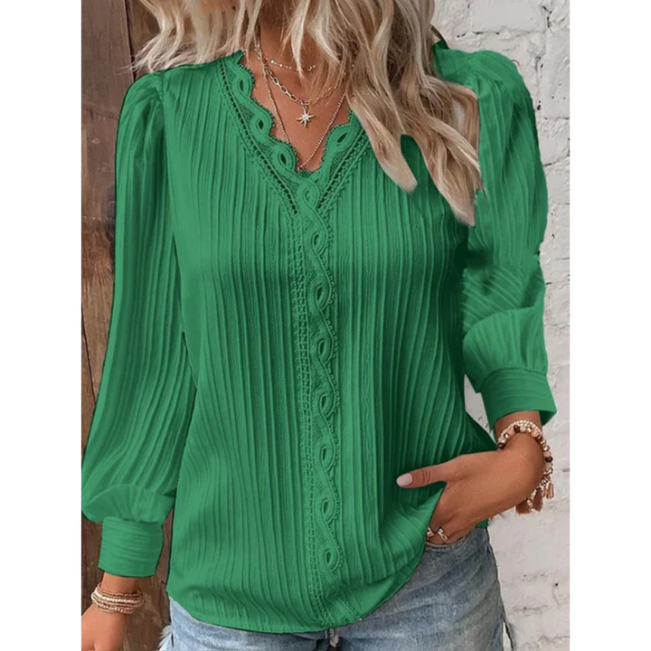 Stylish women's blouse with V-neck and long sleeves - Alvara