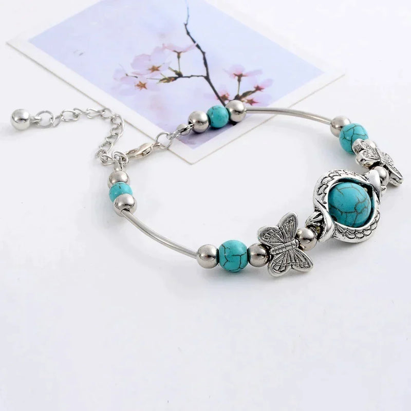 Turquoise Butterfly Beaded Bracelet | With Very Detailed Charms