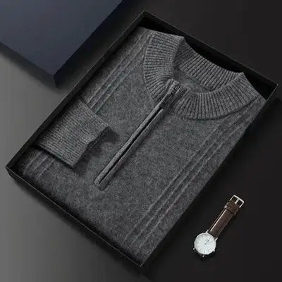 Warmer legerer Herrenpullover mit halbem Reißverschluss - Logan