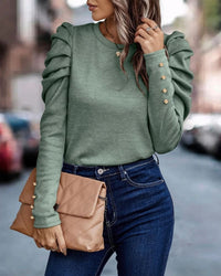 Bluse mit langen Puffärmeln und Rundhalsausschnitt - Eva