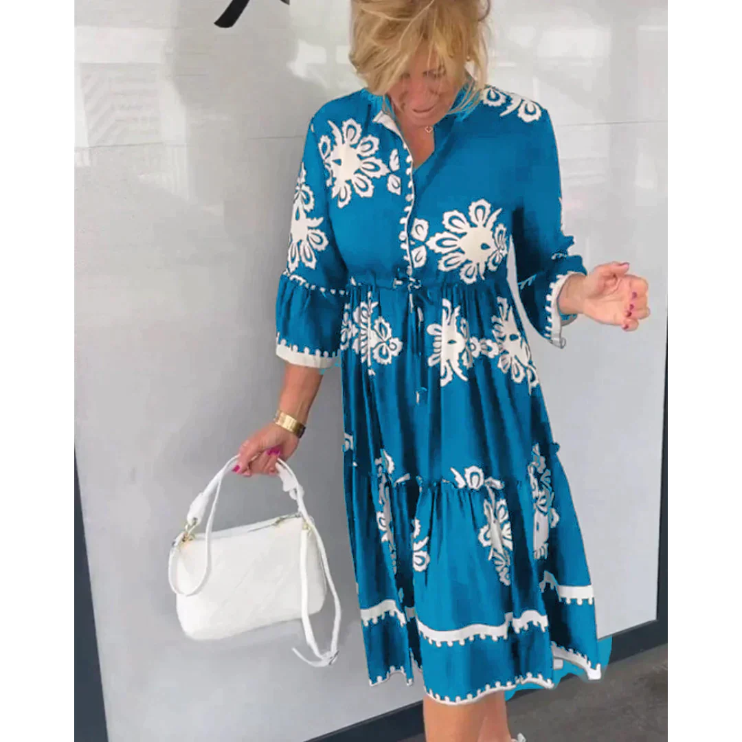 Trendiges Kleid mit Blumenmuster und 3/4 Ärmeln – Elin