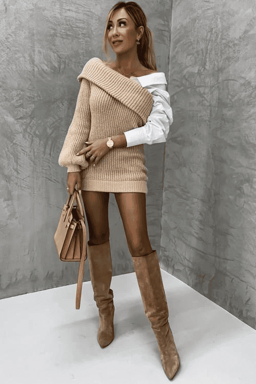 Gestricktes Kleid mit angenähter Bluse – Elodie