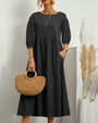 Midi-Kleid mit Rundhalsausschnitt & Laternenärmeln – Selina