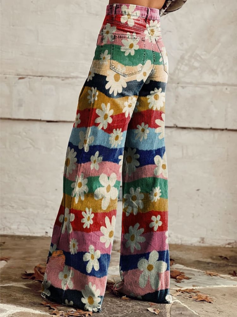 Trendige Retro Flared Blumenhose mit Hoher Taille - Mirella
