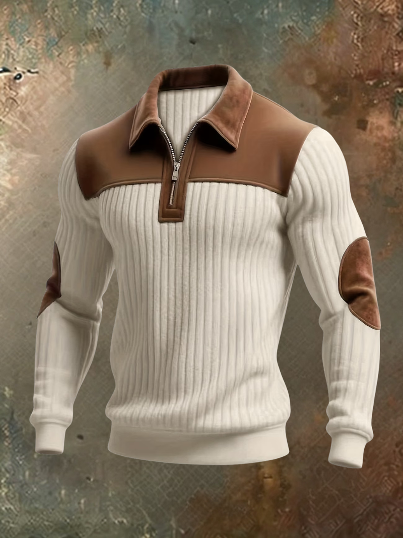 Luxe Men's Sweater with Suede-Look Accents 2