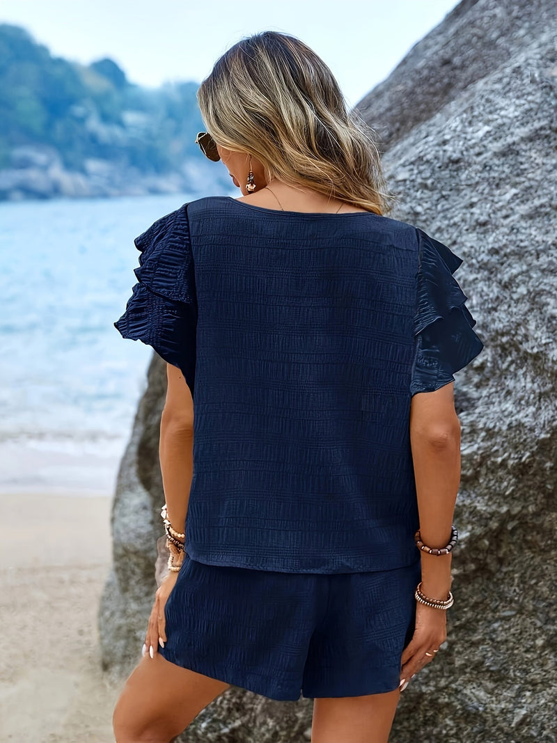 Zweiteiliges Set mit Fledermausärmeln und locker fallenden Shorts – Livana