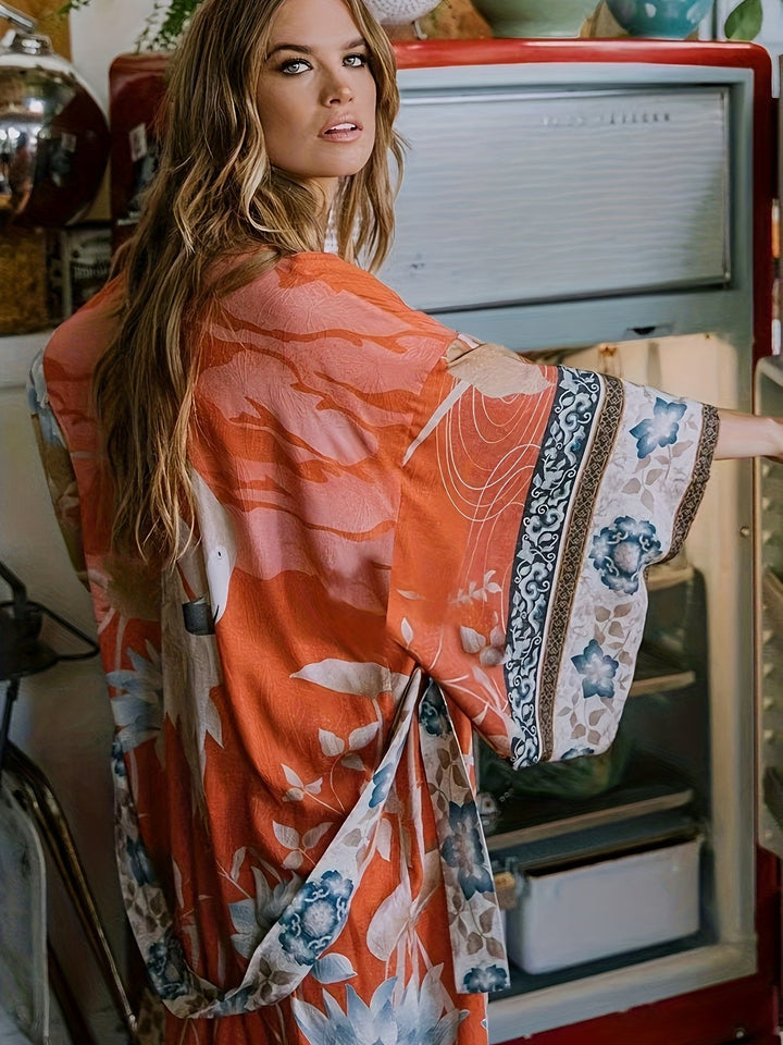 Red Floral Print Kimono - Isabella