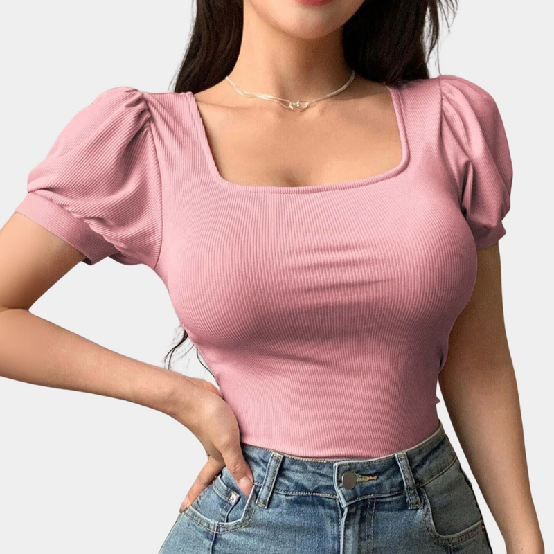 Trendy Roze Dames Top met Vierkante Halslijn - Celeste