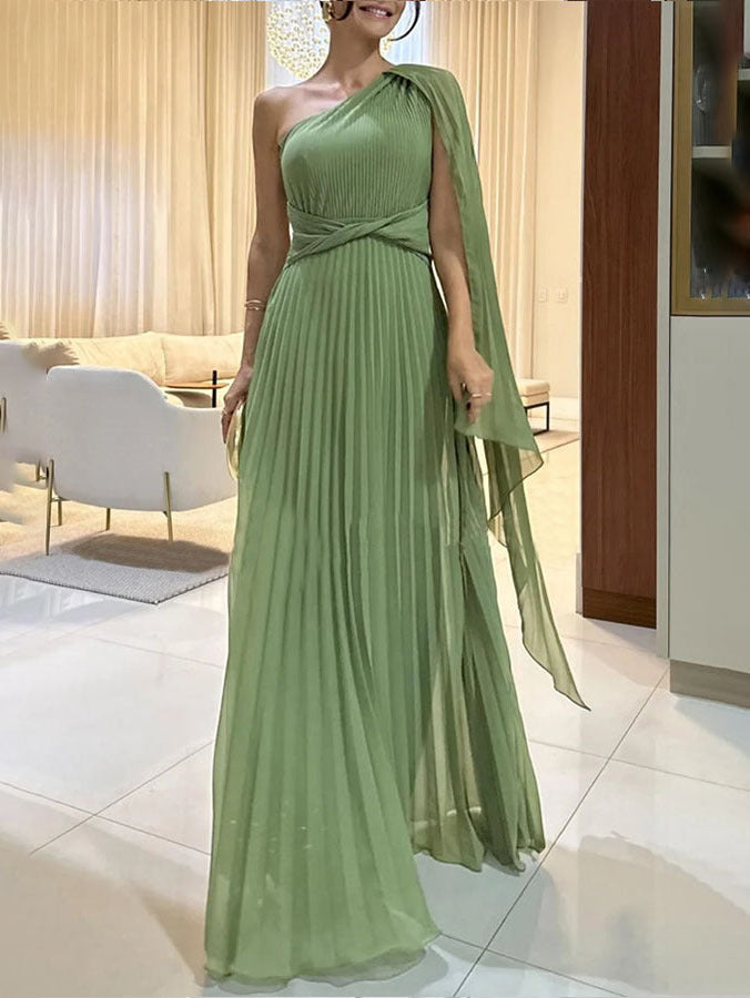 Trendiges One-Shoulder-Maxikleid mit Plisseefalten – Mirella