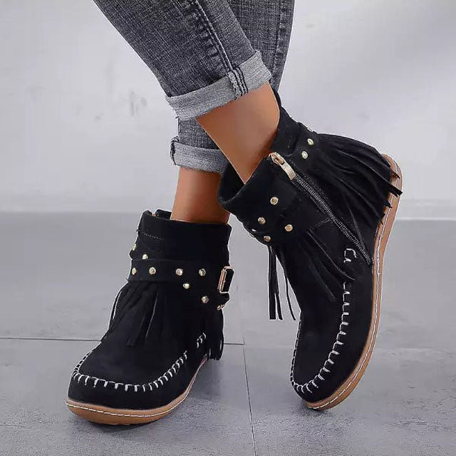 Vintage warme Stiefel mit Fransen - Mira